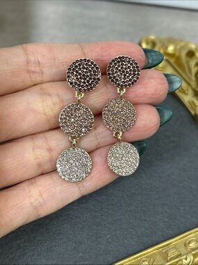 LOFT Gold-Tone Triple Disc Drop Earrings with Gradient Rose and Blush Crystals